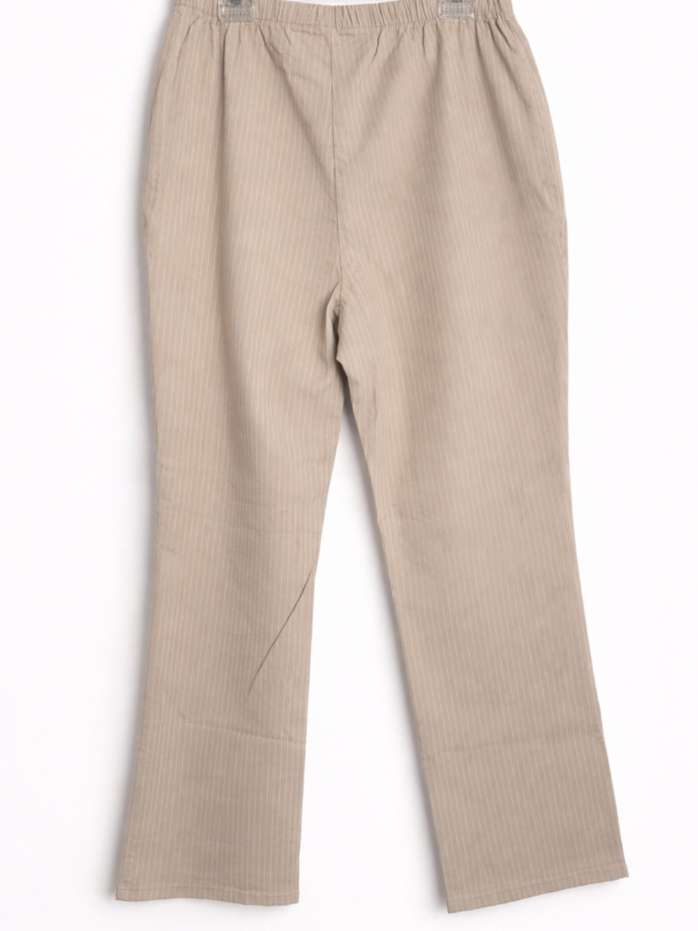 Denim & Co Tan Pinstripe Pants 1X Pull On Elastic Waist Straight Leg NWT